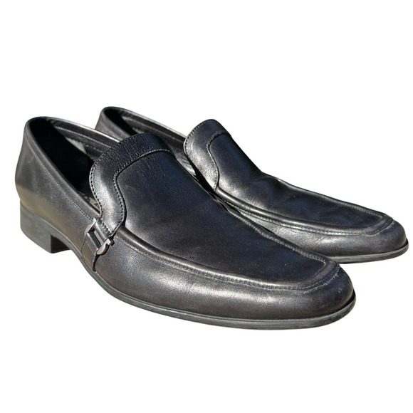 Salvatore Ferragamo Leather Loafers Dress Shoe Slip On Black 8D Italian Designer